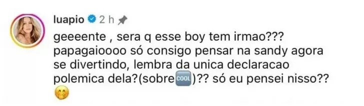 A atriz falou sobre uma antiga declaração d Sandy sobre sexo em 2011.