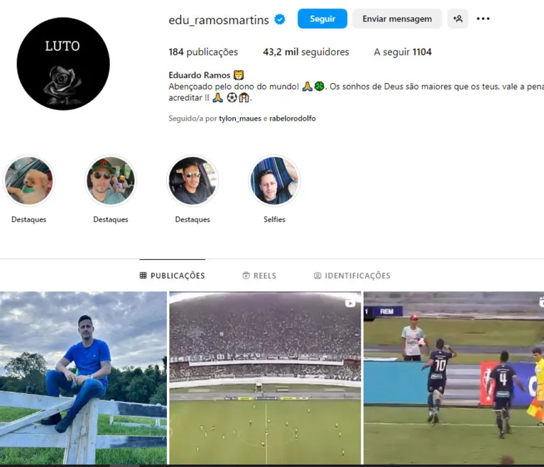 Eduardo Ramos mudou a foto do perfil pessoal no Instagram, trocando sua foto por uma imagem representando luto.