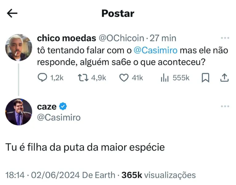 Chico Moedas provoca Casimiro após goleada do Flamengo