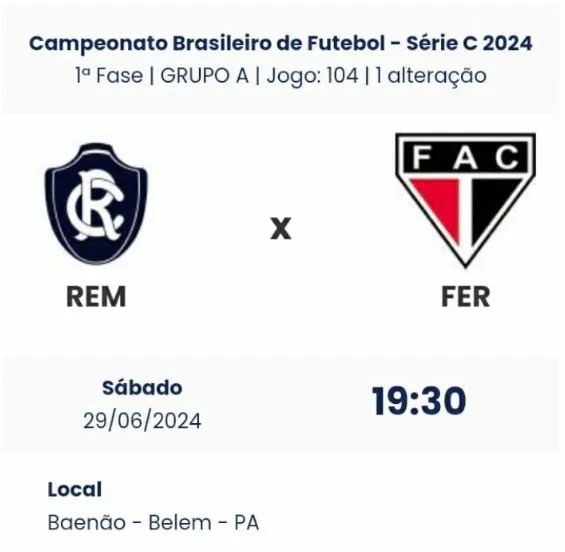 CBF muda partida do Clube do Remo em Belém para nova data
