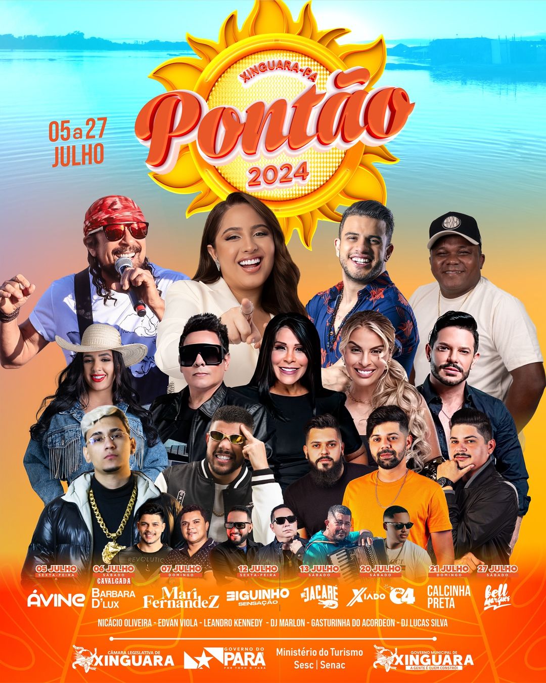 A programação de shows será no período de 5 a 27 de julho, na Praia do Pontão