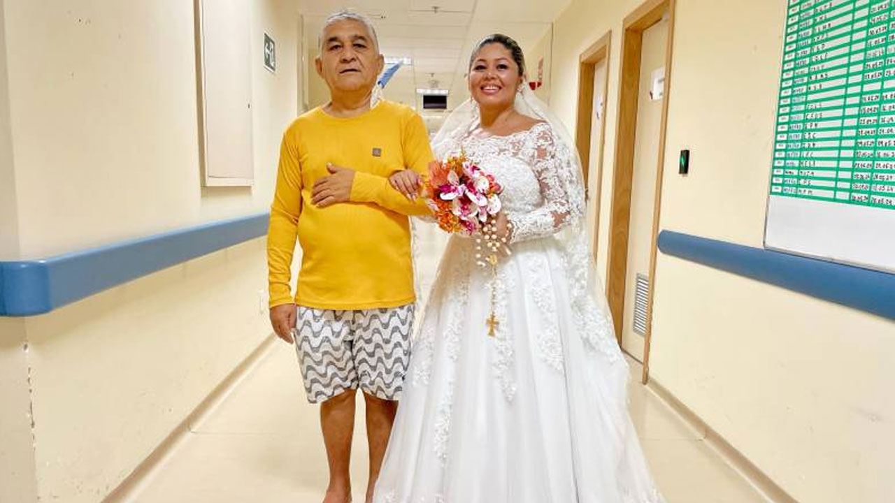 Vestida de noiva, filha surpreende pai internado no Pará