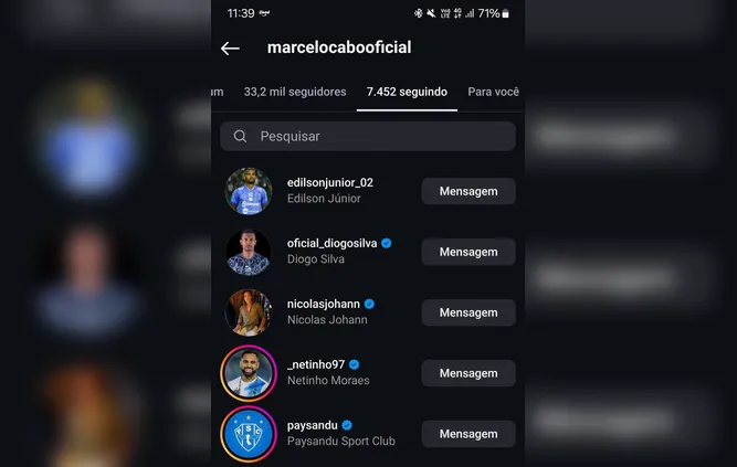 Marcelo Cabo passou a seguir todo o elenco do Paysandu em uma reded social.