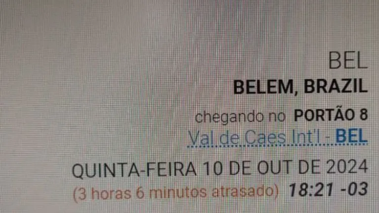 A previsão de chegada do avião em Belém é de 19h30