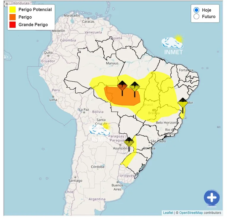 A probabilidade de chuva se intensifica na região por conta de o Instituto Nacional de Meteorologia (Inmet) ter emitido um alerta, nessa quarta-feira (16), de chuvas intensas, tempestades