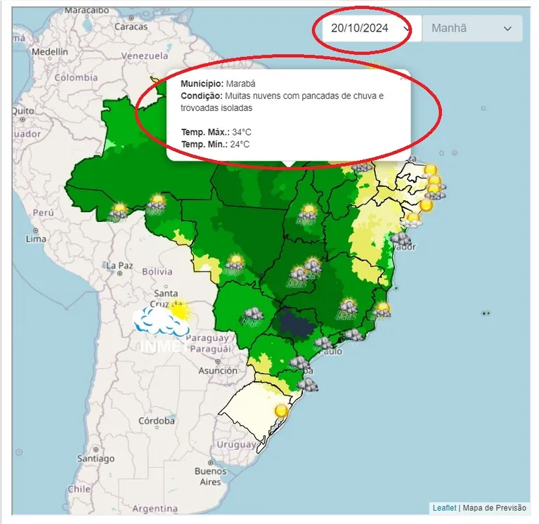 Previsão é de muitas nuvens e tempo chuvoso no domingo de Círio em Marabá, segundo o Inmet