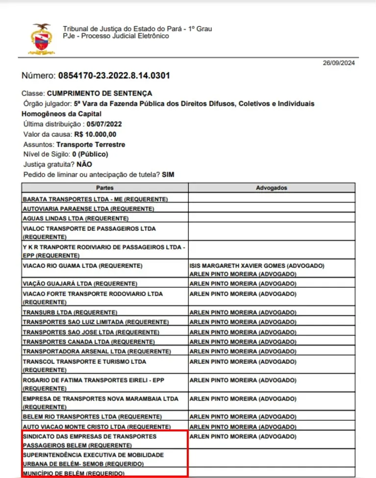 Documento comprova tarifa de R$ 5 no transporte de Belém