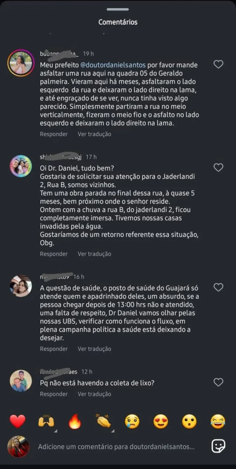 Além da falta de coleta de lixo, população denúncia situação precária das ruas e problemas em unidades de saúde do município.