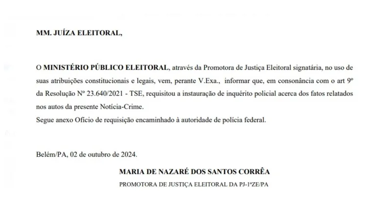 A promotora Maria de Nazaré dos Santos Corrêa solicitou à PF investigação sobre o caso