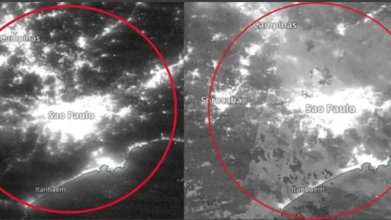 Comparativo da luminosidade na Grande São Paulo entre os dias 12 e 13 de outubro