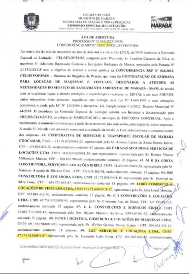 Um exemplo de uma, das várias atas, onde as duas empresas concorrerem juntos