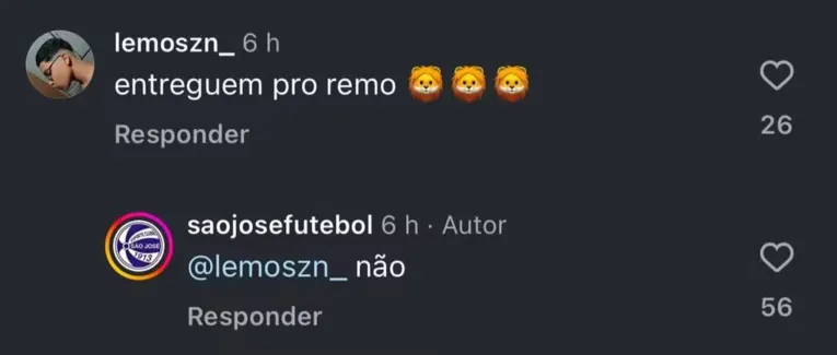 Postagem de torcedor remista no perfil do São José.