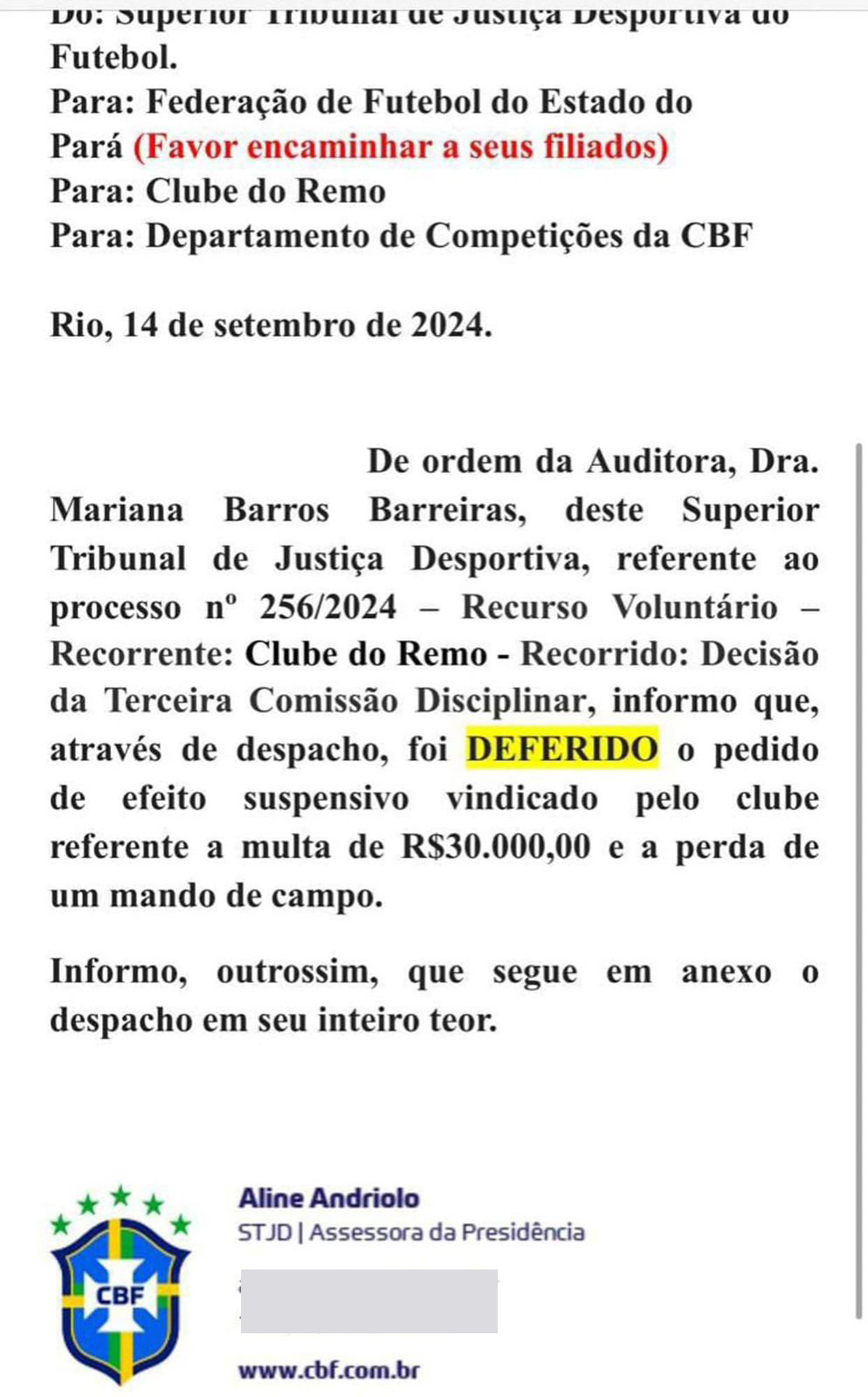 Clube do Remo terá torcida após efeito suspensivo no STJD