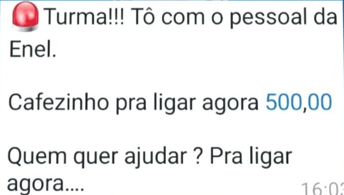 Mensagem enviada em grupo de moradores de SP evidencia cobrança de propina por parte de funcionários da Enel