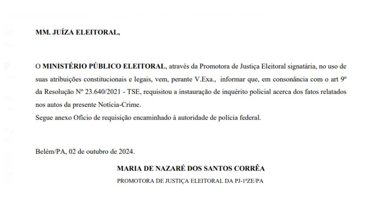 A promotora Maria de Nazaré dos Santos Corrêa solicitou à PF investigação sobre o caso