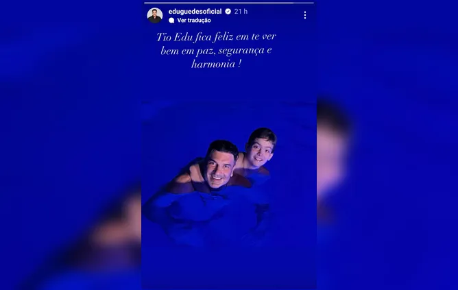 Edu Guedes posta foto com enteado: "Feliz ao te ver bem"