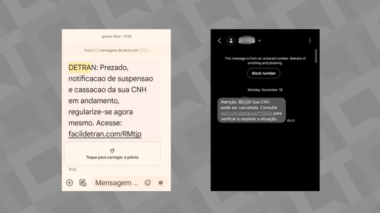 Golpistas enviam links falsos sobre suposta cassação da CNH via mensagem de texto