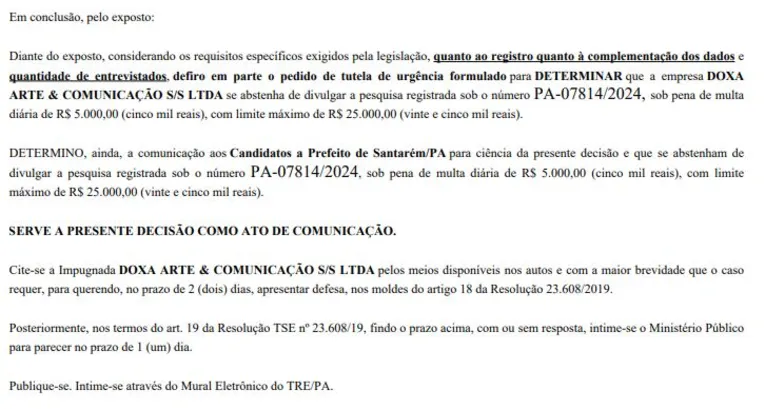 Trecho da decisão judicial da pesquisa realizada em Santarém