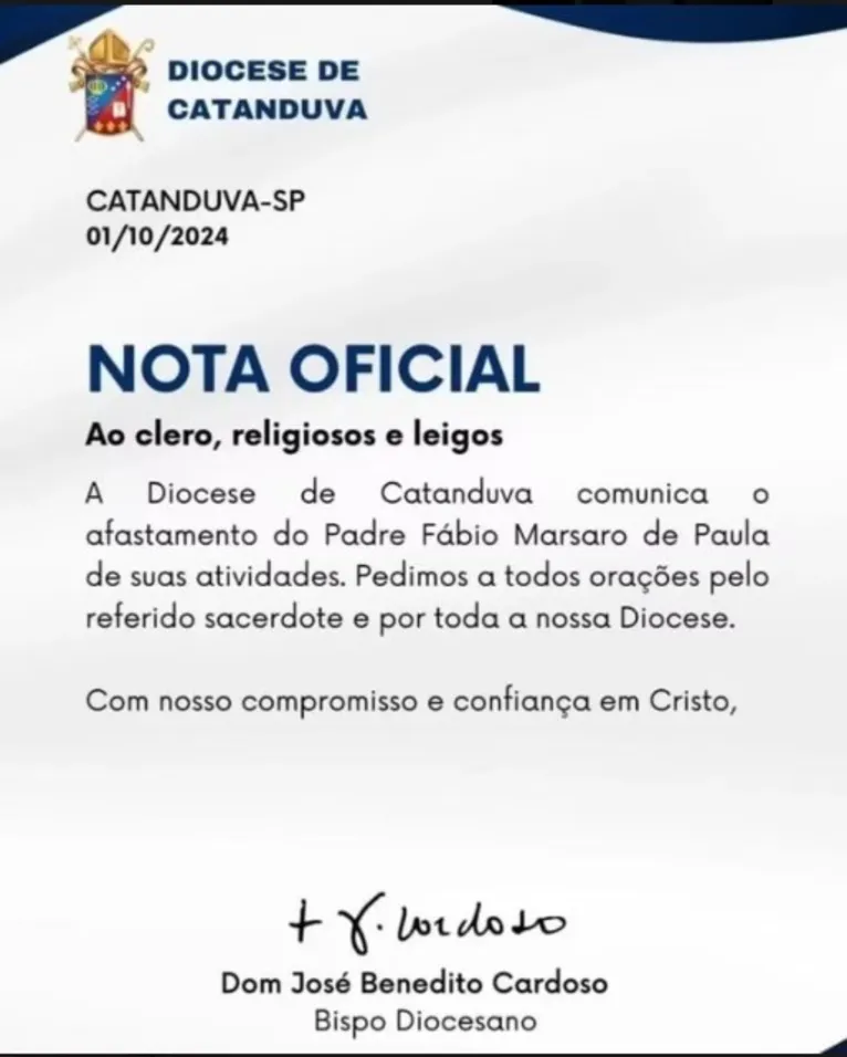 Diocese afasta Padre após vazamento de fotos íntimas na rede