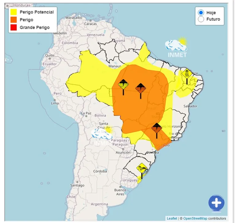 O Inmet emitiu alerta para esta região, com “Cuvas Intensas Perigo Potencial”, com previsão de chuva entre 20, chegando a 50mm por dia.