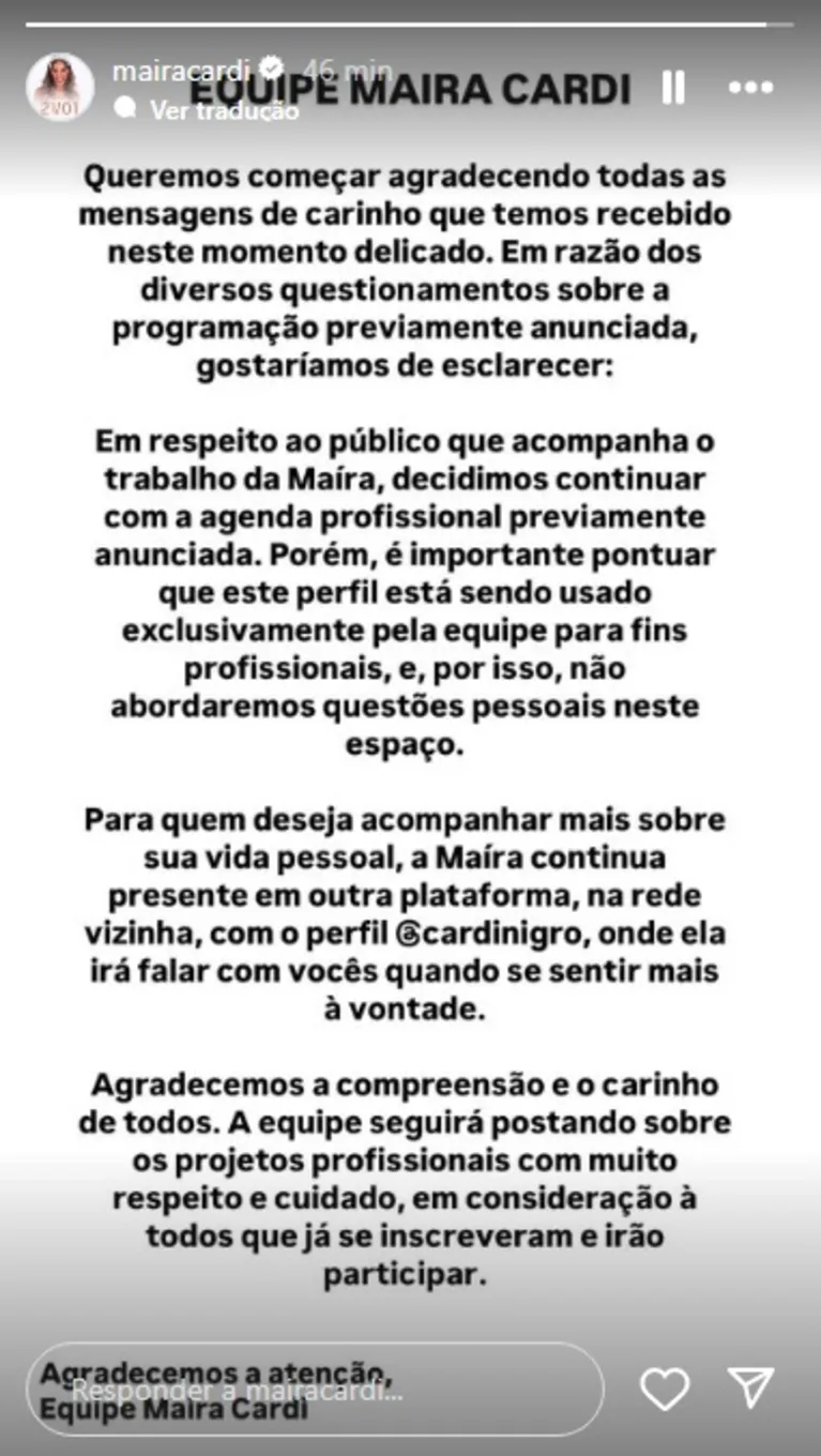 Maíra Cardi revela que teve aborto espontâneo