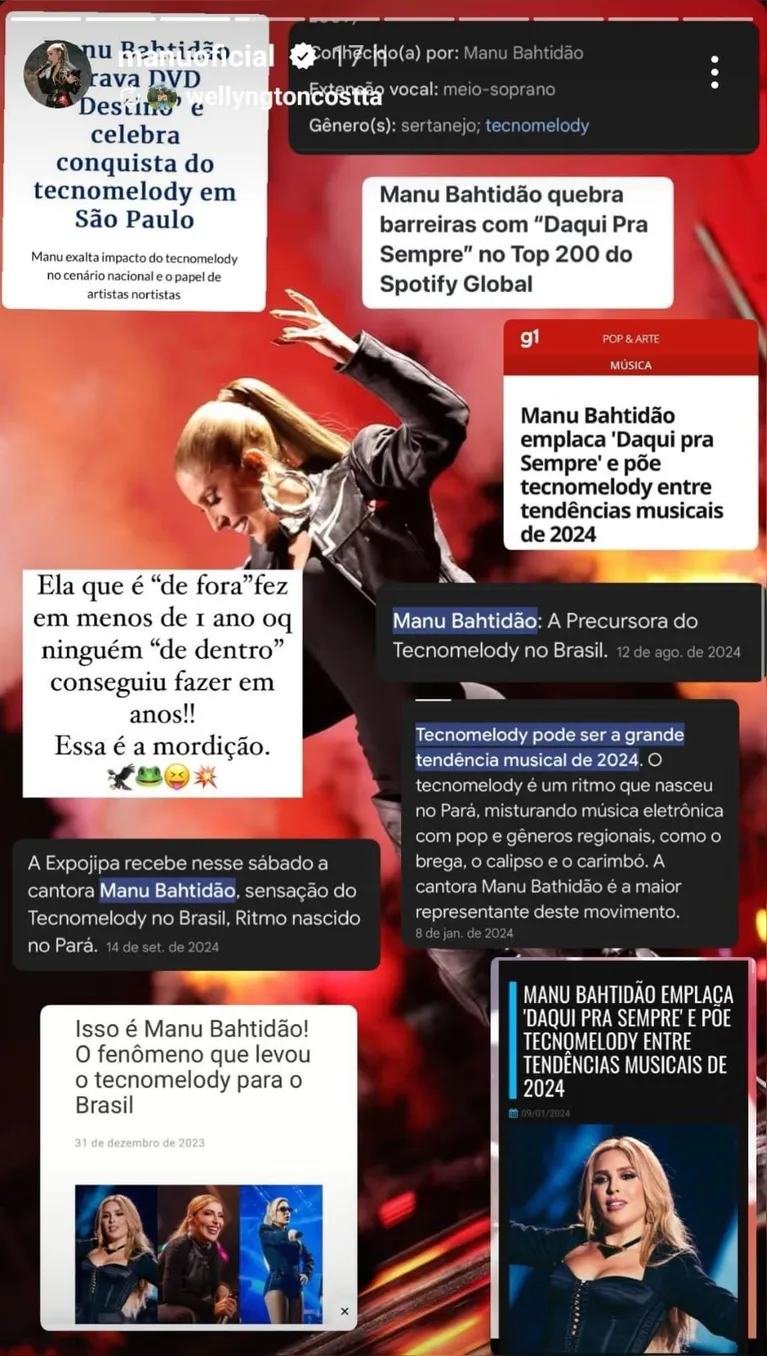 Manu Bahtidão mandou indireta em seus stories após treta com Gaby Amarantos e Joelma