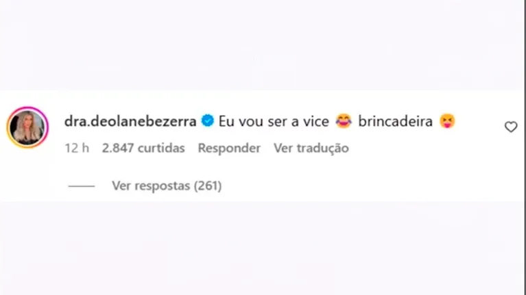 A influenciadora Deolane Bezerra comentou na postagem do cantor.