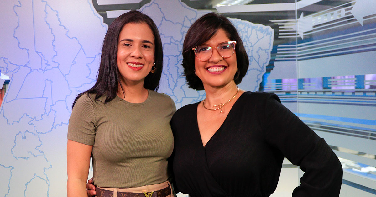 Anna Carlla e Priscila Belfort após gravação do especial DOL Delas no estúdio da RBA TV.