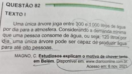 Matéria do DOL publicada em 6 de novembro de 2021 sobre as chuvas em Belém foi referenciada em uma questão do Enem 2024