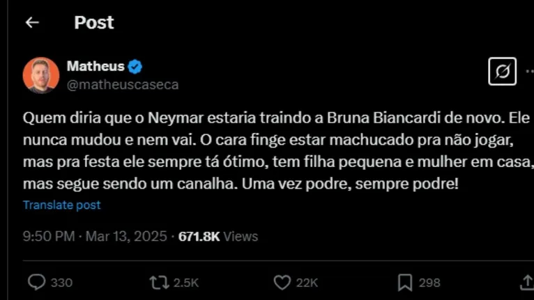 Comentário curtido por Mari no X, antigo Twitter.