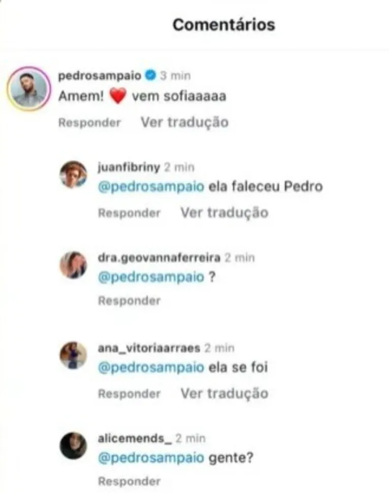 Pedro Sampaio comete gafe após Lexa anunciar morte da filha