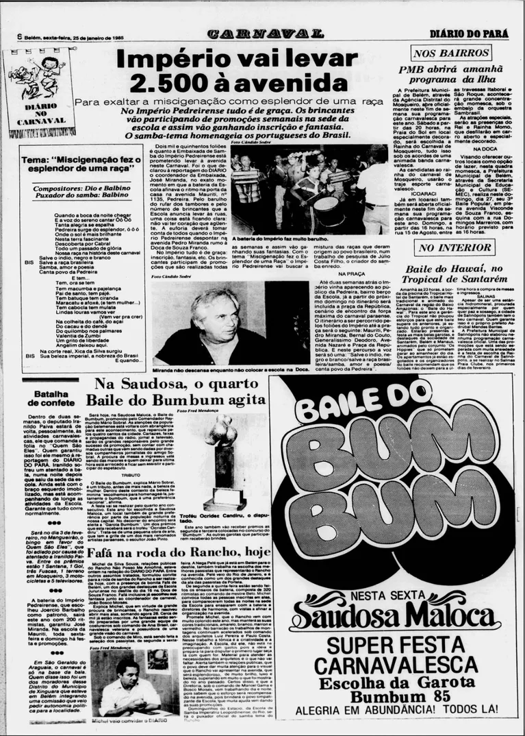 Página do jornal Diario do Pará, de fevereiro de 1985. Novamente, a tônica central é a presença afrorreligiosa no bairro.