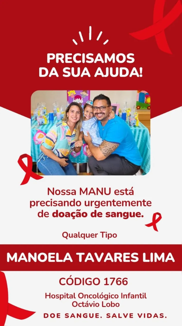 Manoela, de 4 anos, tem leucemia e precisa de doações de sangue