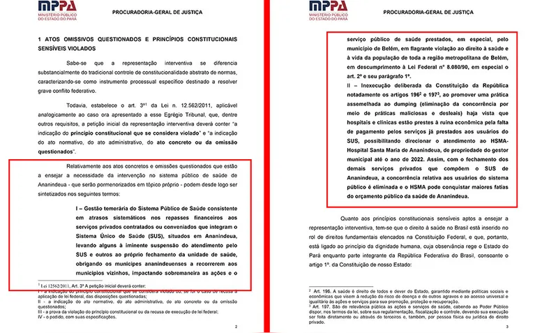 O documento do MPPA enumera as práticas irregulares que estariam sendo cometidas pela prefeitura de Ananindeua.