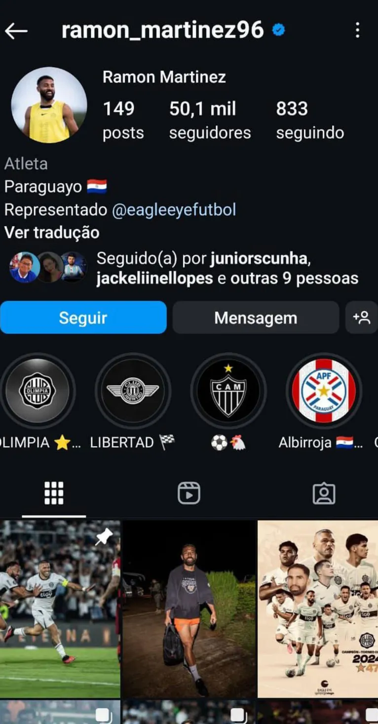 Print do perfil de Ramon Martínez no Instagram.