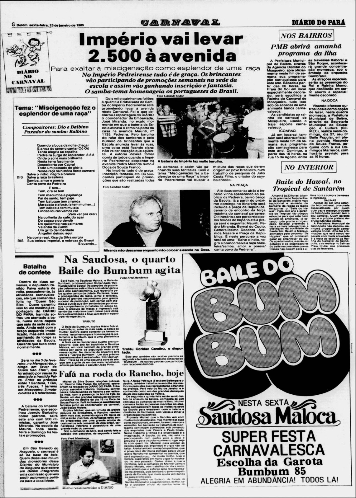 Página do jornal Diario do Pará, de fevereiro de 1985. Novamente, a tônica central é a presença afrorreligiosa no bairro.