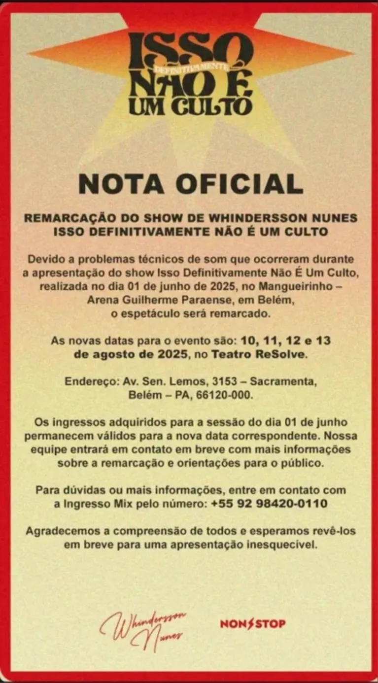 Whindersson fala sobre o cancelamento de seu show em Belém
