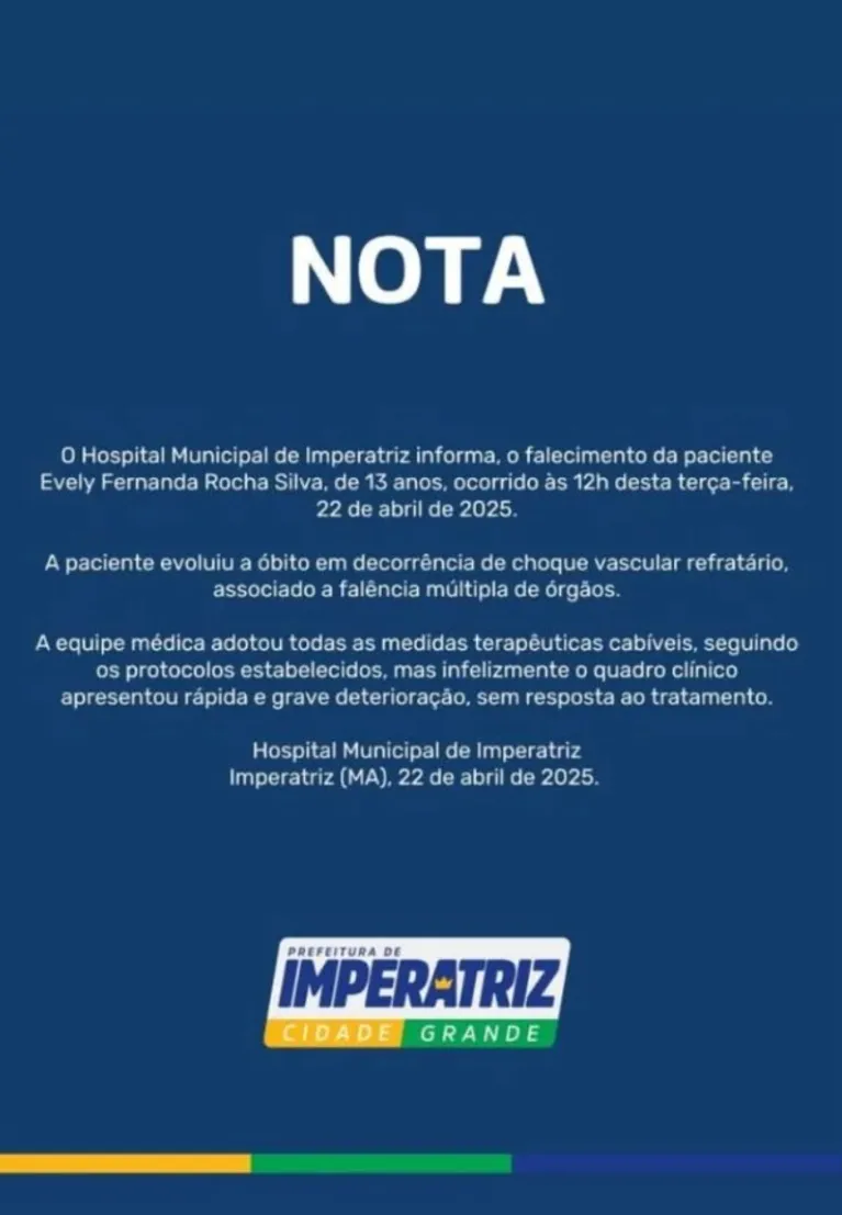 A nota divulgada pelo Hospital