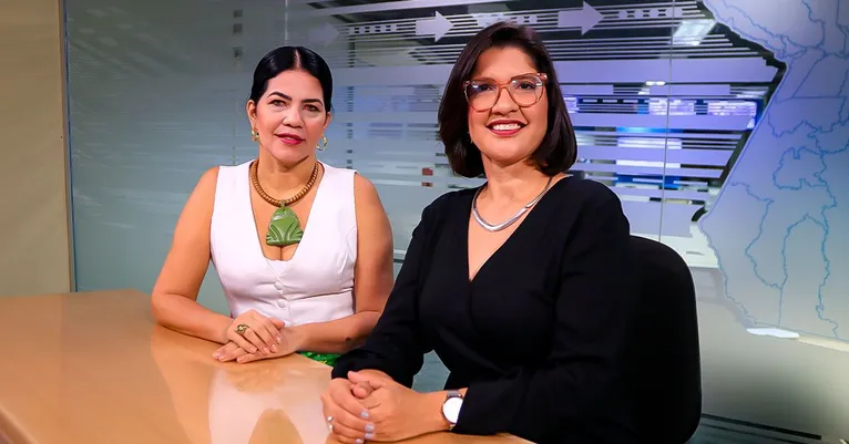 Tânia Tatsch, jornalista especializada em moda e Priscila Belfort no estúdio da RBA TV após gravação do especial DOL Delas.