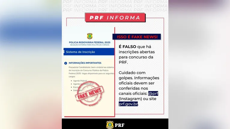 Alerta emitido pela PRF.