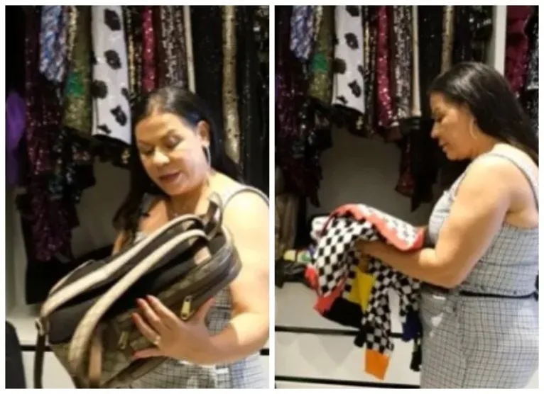 Mãe da cantora segura a mochila e o casaco que a cantora usava no dia do acidente