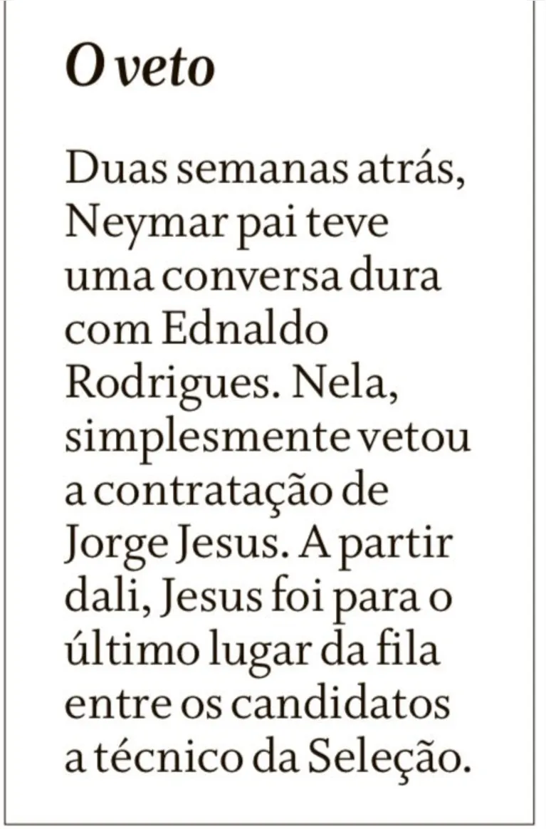 Pai de Neymar vetou Jorge Jesus na Seleção, revela jornalista