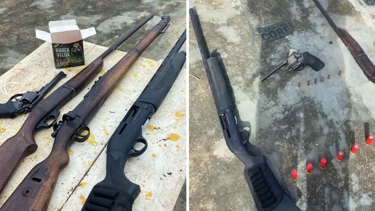 As armas apreendias pela operação policial "Engrenagem" nesta segunda-feira (28)