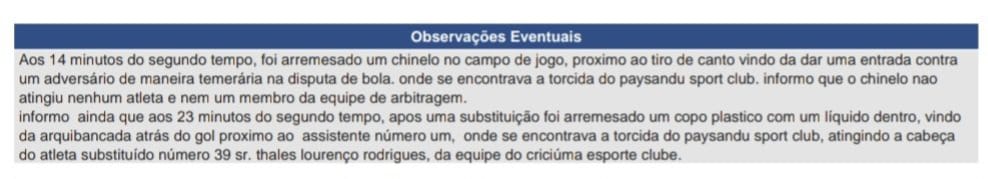 Árbitro André Luiz Skettino Policarpo Bento (MG) carregou a súmula