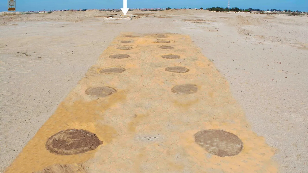 Círculos de argila que supostamente continham árvores que levavam à entrada da fortaleza.