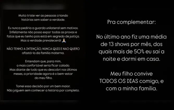 Murilo Huff se pronuncia sobre pedido da guarda do filho