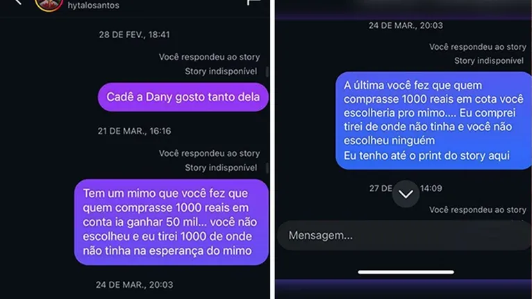 Mensagens de uma mulher que o acusou de aplicar o "golpe do Pix".