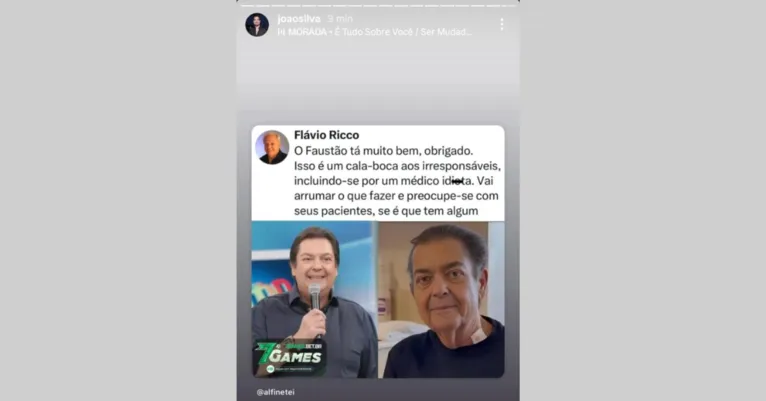 Filho de Faustão fala sobre estado de saúde do apresentador