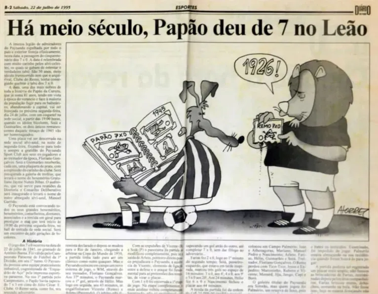 Reportagem de 1995 contando como foi o clássico que terminou 7 x 5 ao Papão