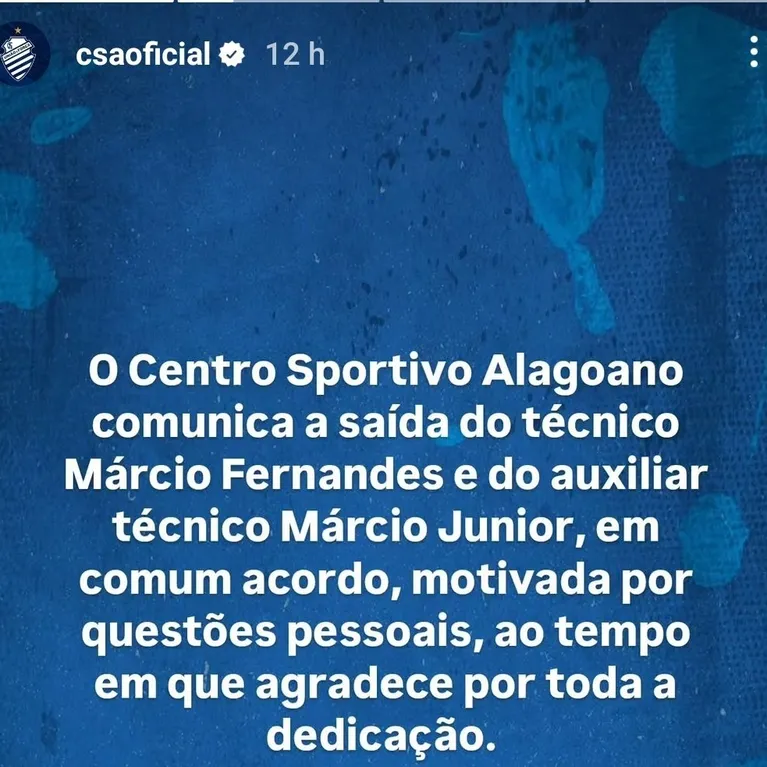 CSA recontrata técnico demitido há 17 dias e libera Marcio Fernandes